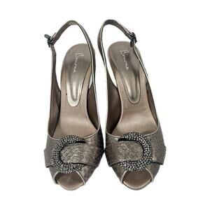 BOURNE Stunning Rhinestones Slingback Leather Shoes 40 US 9 Silver Open Toe